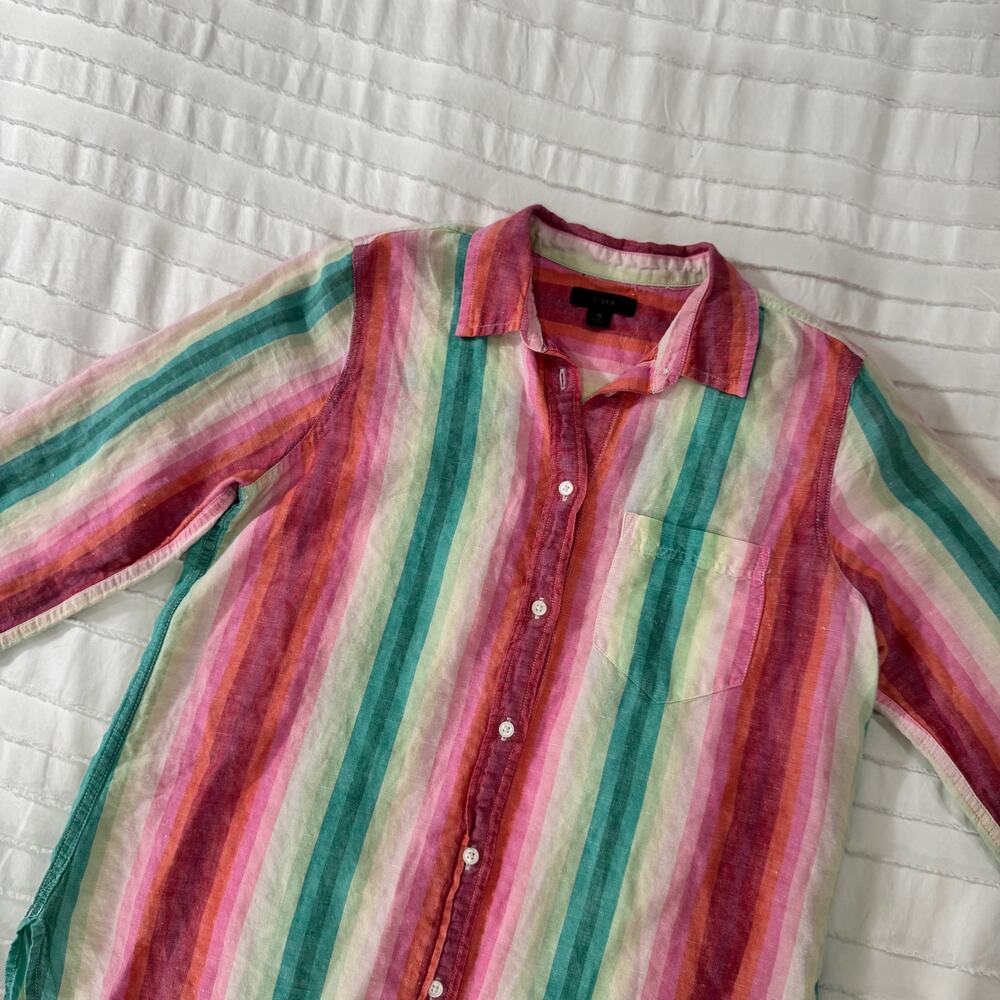J.Crew Striped Linen Shirt Women's 6 Coastal Grandmother Retro 70s Vacation Boho - Picture 8 of 16